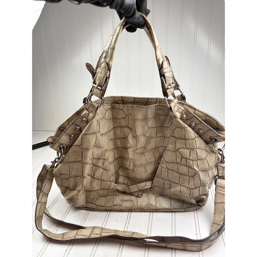 Charming Charlie Vintage Y2K Taupe Croc Embossed Shoulder Crossbody Purse - Picture 2 of 13